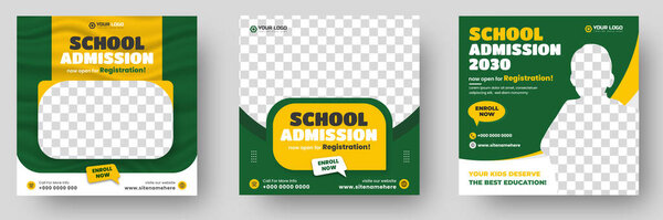 School admission social media post banner design. back to school social media post banner design set. Back to school admission promotion banner. school admission template for social media ad.
