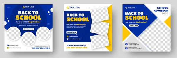 Admisión Escolar Social Media Post Banner Design Volver Escuela Social — Archivo Imágenes Vectoriales