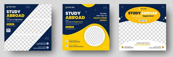 Studieren Sie Ausland Social Media Post Banner Design Hochschulbildung Social — Stockvektor