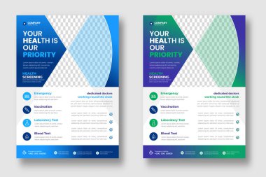 Modern Tıbbi Uçuş Şablonu Tasarımı. Sağlık hizmeti broşürü, tıbbi ve sağlık hizmetleri modern broşürü. Sağlık doktoru broşürü tasarımı.