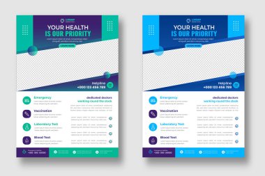 Modern Tıbbi Uçuş Şablonu Tasarımı. Sağlık hizmeti broşürü, tıbbi ve sağlık hizmetleri modern broşürü. Sağlık doktoru broşürü tasarımı.
