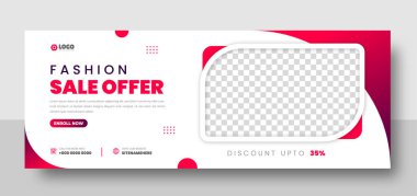 Moda satışı sosyal medya kapak afiş tasarım şablonu. Moda satışı sosyal medya kapağı kırmızı renkli fotoğraf tasarımı. moda satışı web pankartı.