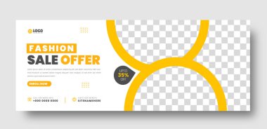 Moda satışı sosyal medya kapak afiş tasarım şablonu. Moda satışı sosyal medya kapağı sarı renkli fotoğraf tasarımı. moda satışı web pankartı.