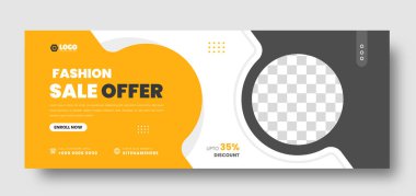 Moda satışı sosyal medya kapak afiş tasarım şablonu. Moda satışı sosyal medya kapağı sarı renkli fotoğraf tasarımı. moda satışı web pankartı.
