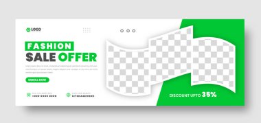 Moda satışı sosyal medya kapak afiş tasarım şablonu. Moda satışı sosyal medya kapağı yeşil renkli fotoğraf tasarımı. moda satışı web pankartı.