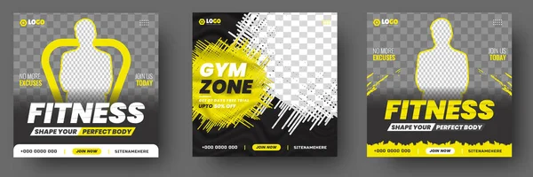 Γυμναστήριο Γυμναστικής Social Media Post Banner Template Μαύρο Και Κίτρινο — Διανυσματικό Αρχείο