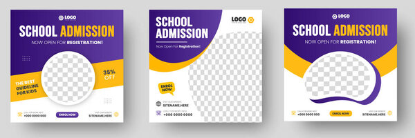 School admission social media post banner design. back to school social media post banner design set. Back to school admission promotion banner. school admission template for social media ad.