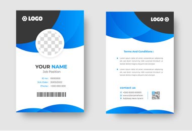 Modern ve temiz bir kimlik kartı şablonu. mavi renkli profesyonel kimlik tasarım şablonu. kurumsal modern iş kimliği tasarım şablonu. Şirket çalışanı kimlik kartı şablonu.