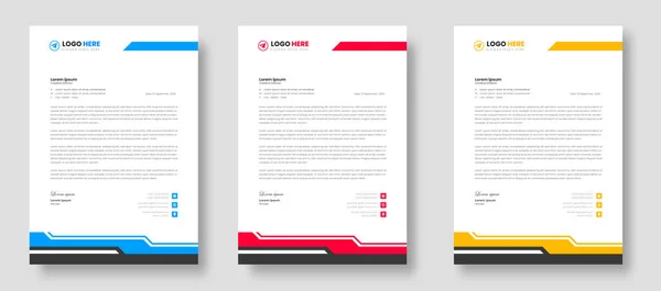 Corporate Modern Business Letterhead Design Template Yellow Blue Red Color — Stockový vektor