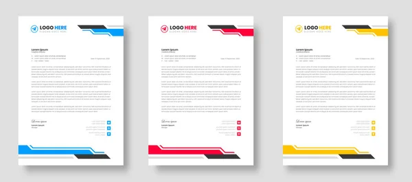 Corporate Modern Business Letterhead Design Template Yellow Blue Red Color — Stockový vektor