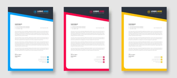 Corporate Modern Business Letterhead Design Template Yellow Blue Red Color — Stockový vektor