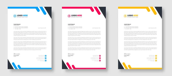 Corporate Modern Business Letterhead Design Template Yellow Blue Red Color — Stockový vektor