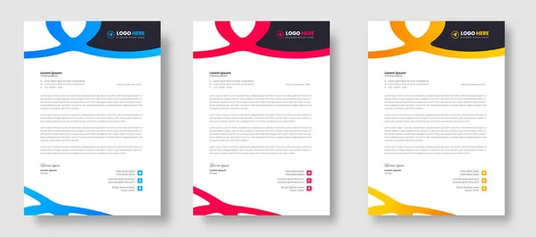 Corporate Modern Business Letterhead Design Template Yellow Blue Red Color — 스톡 벡터