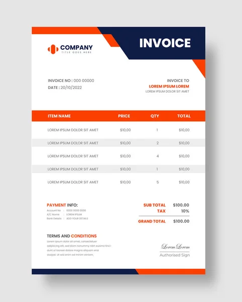 Corporate Moderne Minimale Business Factuur Formulier Template Facturering Offertes Geld — Stockvector