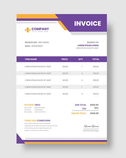 Corporate Modern Minimal Business Invoice Form Template Invoicing Quotes Money — Stock Vector