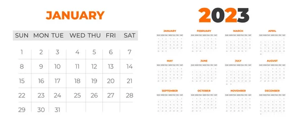 2023 Wall Calendar Design Template Orange Color — Stok Vektör