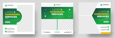 Lawn Garden Service social media post banner design template with green color, Plantation and lawn mowing, and gardening services banner design. Lawn Garden Service banner.