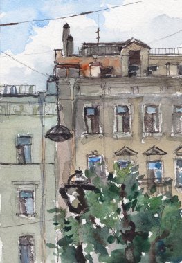 Saint Petersburg, Rusya 'daki eski gri bina.