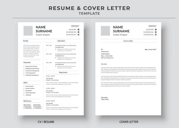 Resume Cover Letter Template Minimalist Resume Template — Vector de stock