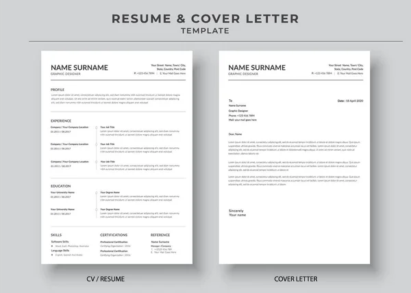Resume Cover Letter Template Minimalist Resume Template Professional Jobs Resumes — 스톡 벡터