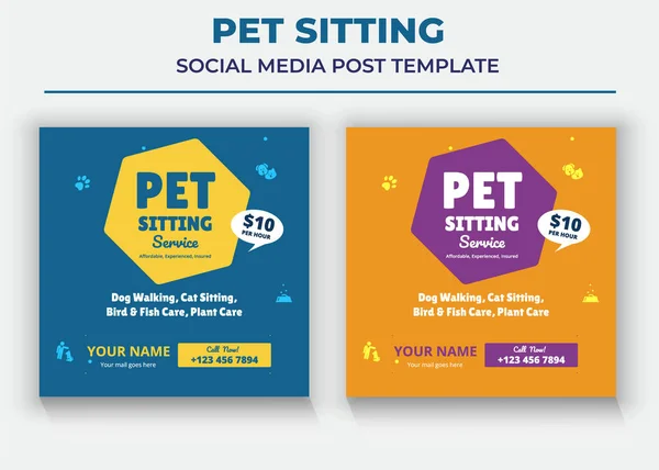 Pet Sitting Social Media Post Template Pet Care Social Media — Vetor de Stock