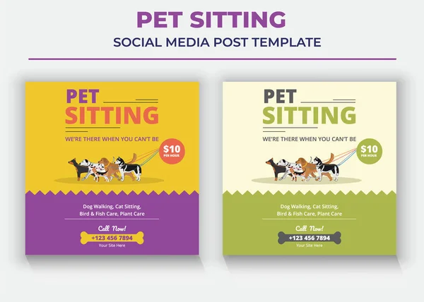 Pet Sitting Social Media Post Template Pet Care Social Media — Vetor de Stock