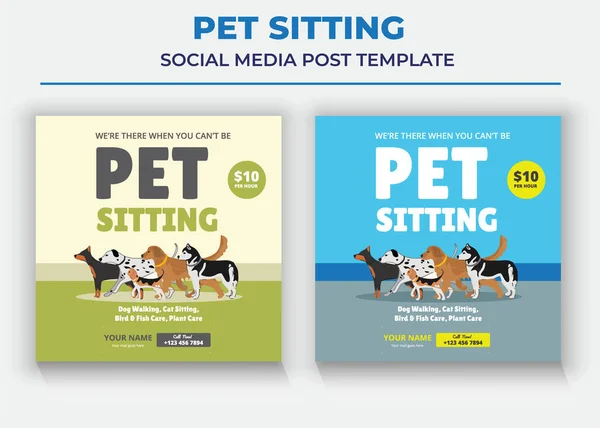 Pet Sitting Social Media Post Template Pet Care Social Media — Vetor de Stock