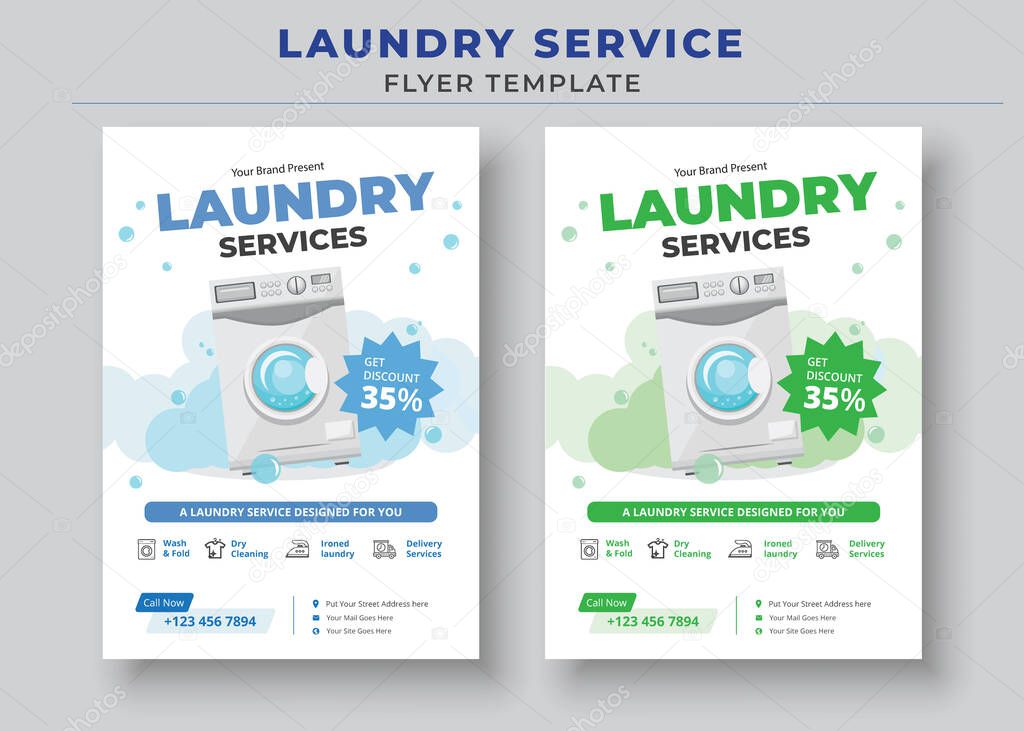 Laundry Service Flyer Template, Dry cleaner Flyer, Poster brochure design, Vector Editable and Print ready