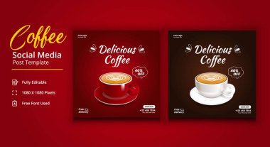Lezzetli Kahve Sosyal Medya postası, Kahve Sosyal Medya Şablonu, Kahve Dükkanı Sosyal Medya Şablonu