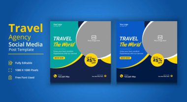 Sosyal Medya Şablonu, Seyahat Ajansı Sosyal Medya Posta Şablonu, Seyahat Sosyal Medya Afişi