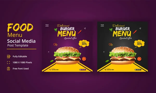 Food Menu Social Media Post Template Today Delicious Food Menu —  Vetores de Stock