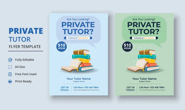 Private Tutor Flyer Template Home Tuition Flyer Online Tutors Flyer — Vetor de Stock