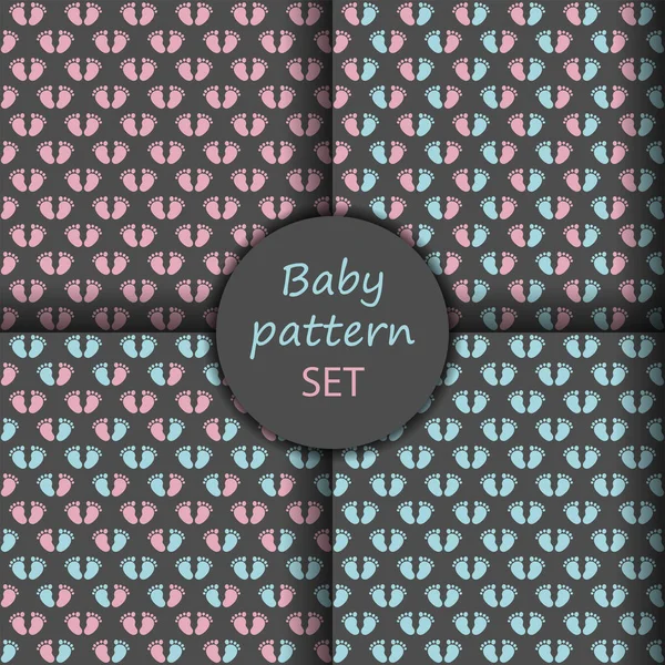 Seamless Pattern Set Pink Blue Baby Footprint Suitable Gender Reveal — Stockvektor