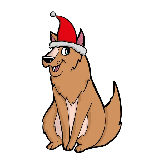 Hund mit Santas Hut — Stockvektor