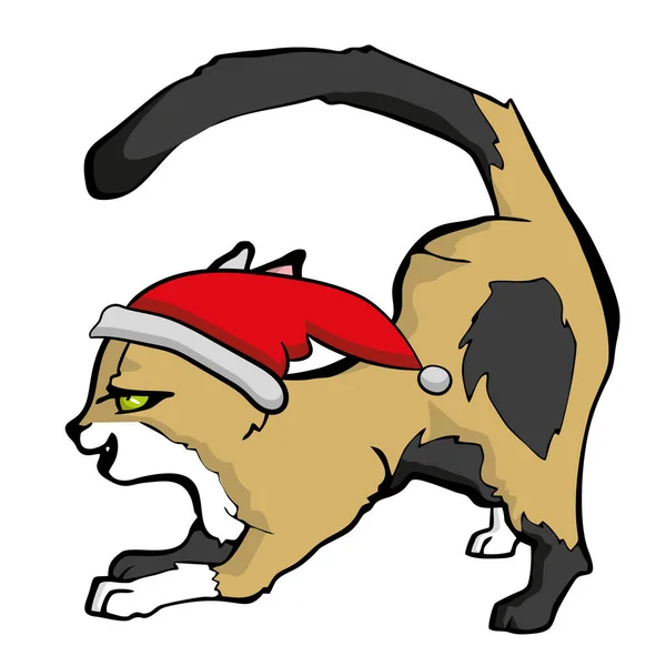 Katze in Santas Hut Vector — Stockvektor