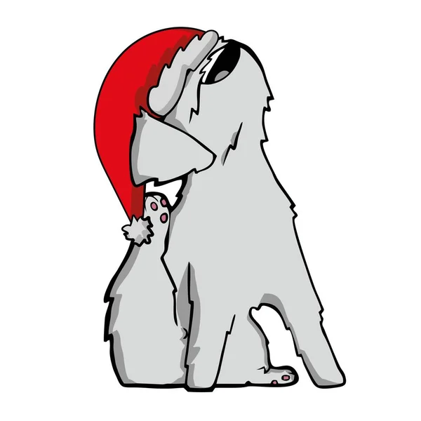 Julhund i tomte hatt med akvarell illustration . — Stock vektor