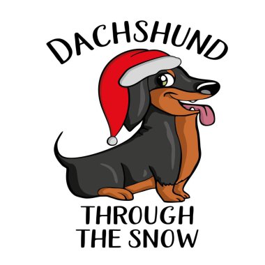 Noel Baba şapkalı, suluboya resimli Noel köpeği. . 