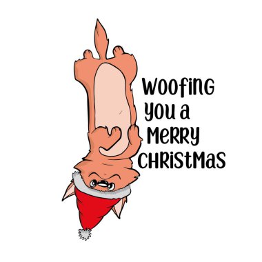 Noel Baba şapkalı, suluboya resimli Noel köpeği. . 