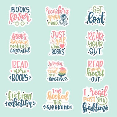 Books and reading lettering set Hand drawn typography poster. Conceptual handwritten phrase T shirt hand lettered calligraphic design. Inspirational vector clipart