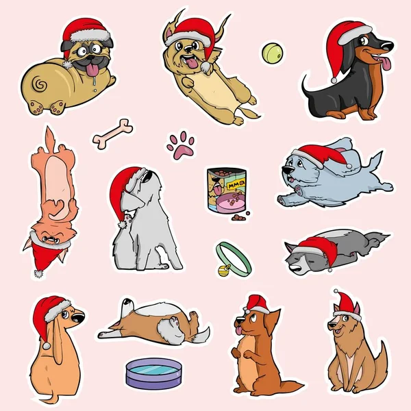 Boże Narodzenie pies w czapce Mikołaja z akwarelą ilustracji . — Wektor stockowy