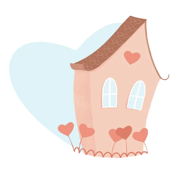 Haus mit Herz Happy Valentine — Stockvektor