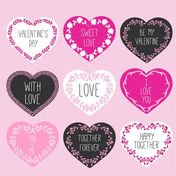 Bonito Valentine Adesivos com design de amor. Perfeito para dia dos namorados, aniversário, salve o convite da data. —  Vetores de Stock