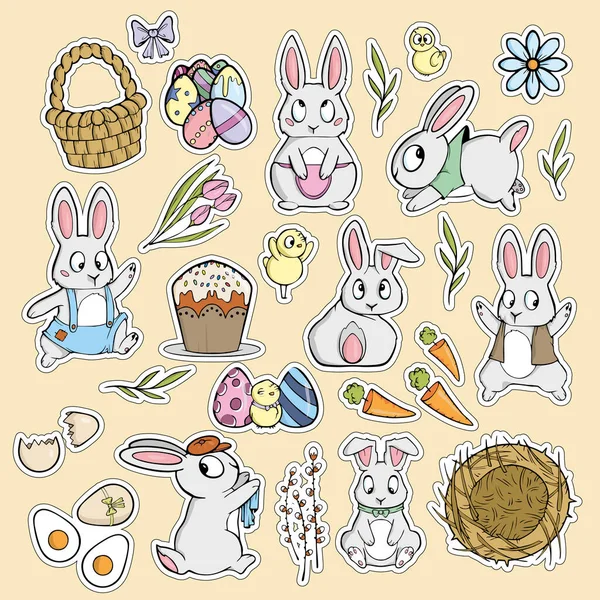 Felice Pasqua Adesivi Carino Cartoon Vector illustrazione — Vettoriale Stock