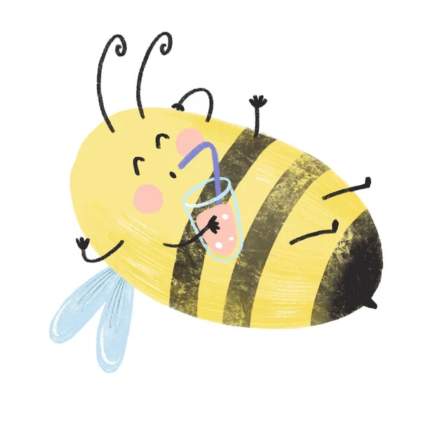 Симпатичная пчела на белом изолированном фоне — стоковый вектор