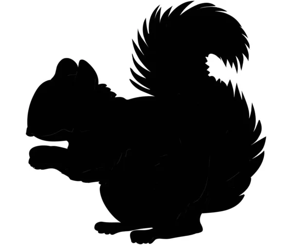 Black Silhouette Squirrel Eating Nut — Stock Vector