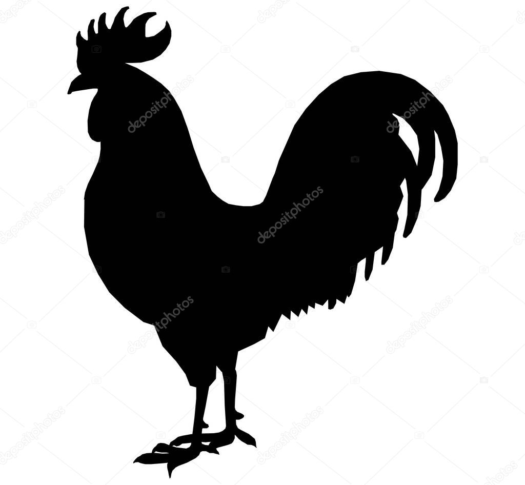 Rooster icon, cock black silhouette isolated on white background. Vector stock illustration