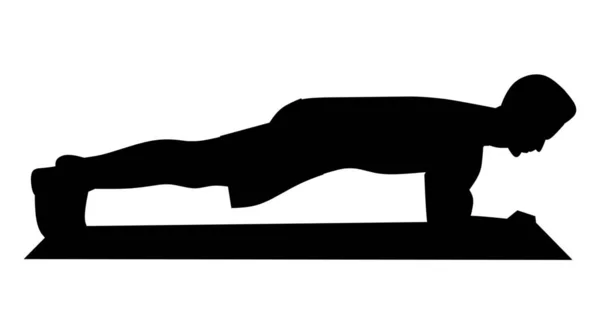 板運動ジム運動健康フィットネスマットで完璧な体を作る男の黒いシルエット — ストックベクタ