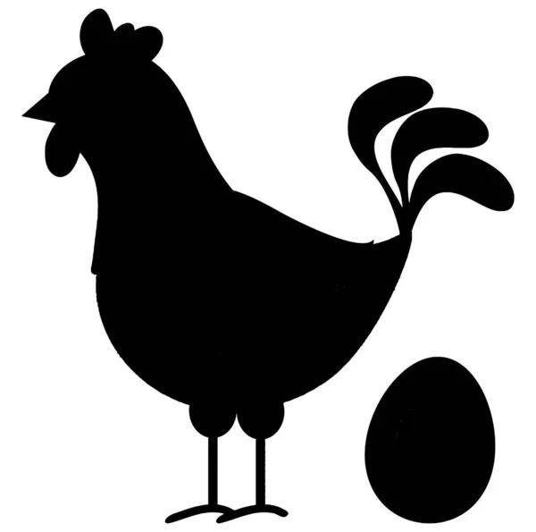 Hen Laying Egg Rooster Icon Cock Black Silhouette Isolated White — Stock Vector