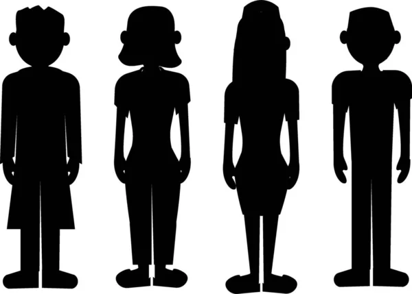 Silhouettes Noires Quatre Personnes Employés Hommes Affaires Les Femmes Groupe Vecteurs De Stock Libres De Droits