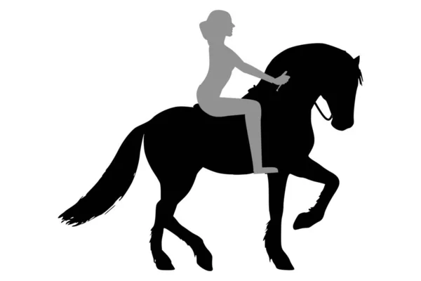 Mulher Nativa Montando Cavalo Desenho Silhueta Vetor Preto Branco — Vetor de Stock